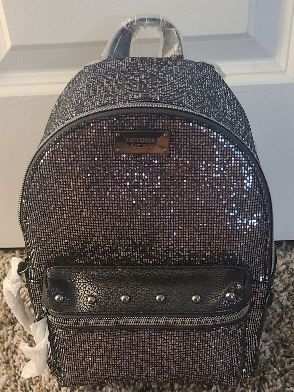 Victoria's Secret Vintage Y2K Gunmetal Black Sequin Mini Backpack NWT Rare